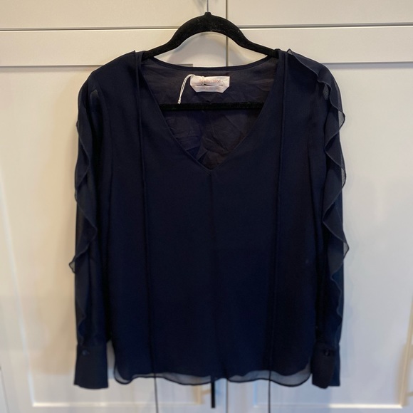 See by Chloe navy ruffle sleeve blouse - Picture 3 of 6